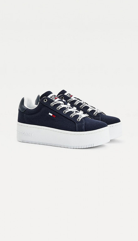 Tommy Jeans dámské tmavě modré plátěné tenisky na platformě ICONIC ESSENTIAL FLATFORM č.1